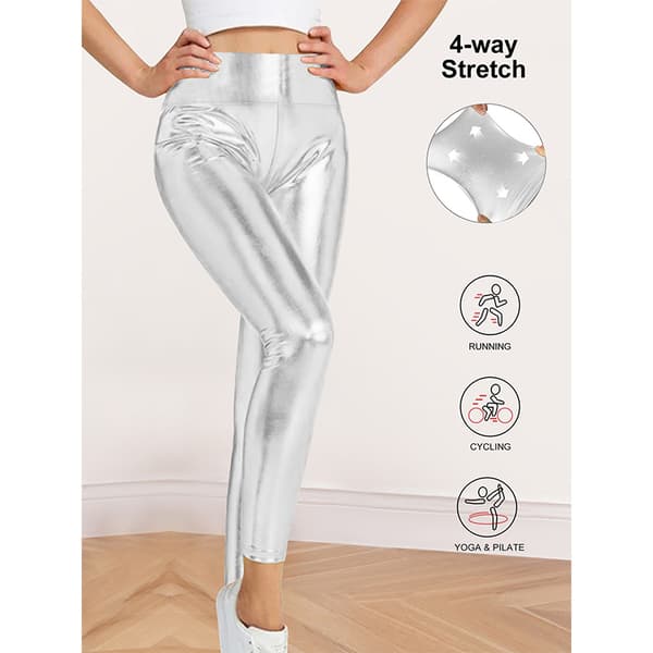 INF Silverfärgade leggings med hög midja i konstläder