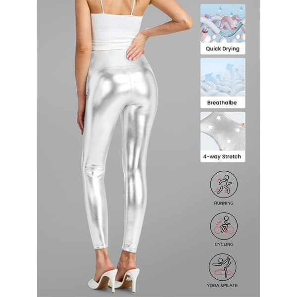INF Silverfärgade leggings med hög midja i konstläder