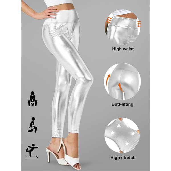 INF Sølvfarvede højtaljede leggings i kunstlæder