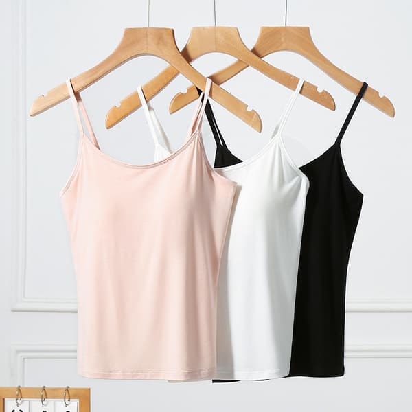 INF Dam Sidenscamisole, Justerbar Axelband V-ringad Camisole med Inbyggd BH