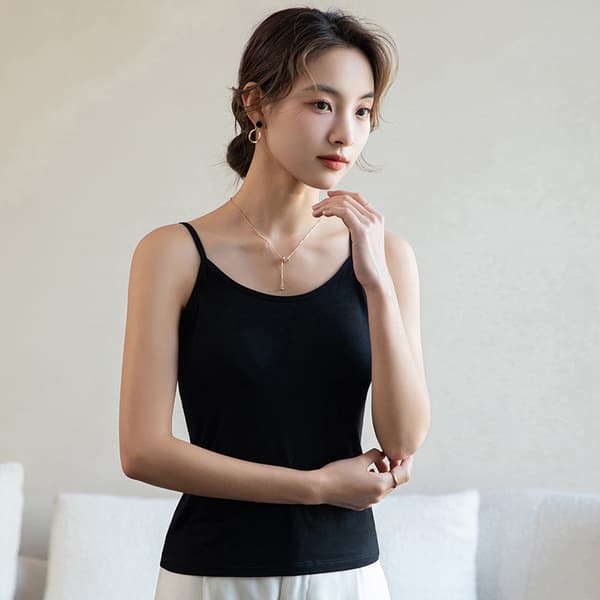 INF Dame Silke Camisole, Justerbar Strop V-hals Camisole med Indbygget BH