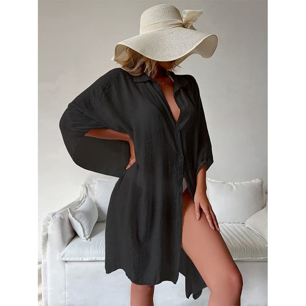 INF Stilfuld Cardigan Cover-Up i Bomuldsblanding Sort