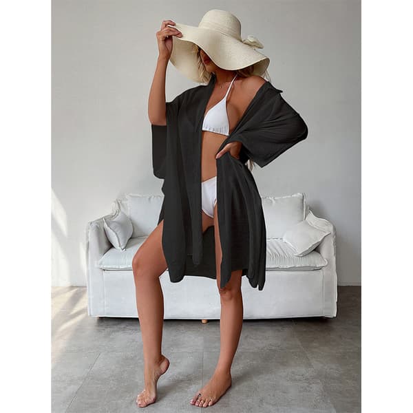 INF Stilfuld Cardigan Cover-Up i Bomuldsblanding Sort