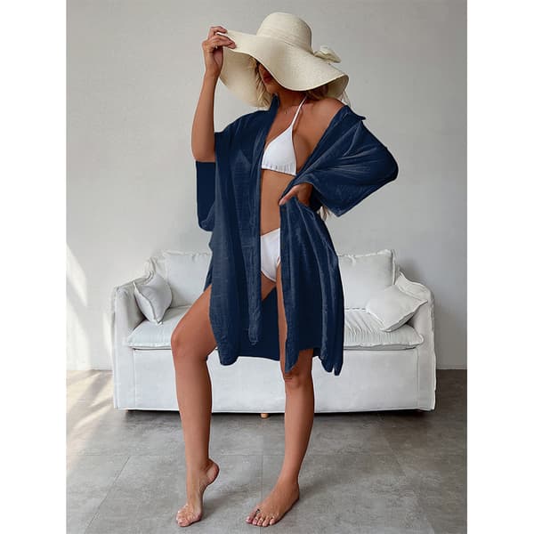 INF Stilfuld Cardigan Cover-Up i Bomuldsblanding Blå