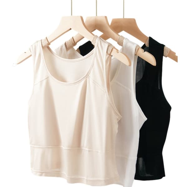 INF Elegant Dame Silke Tanktop - Rund Hals Ærmeløs Design Sort L