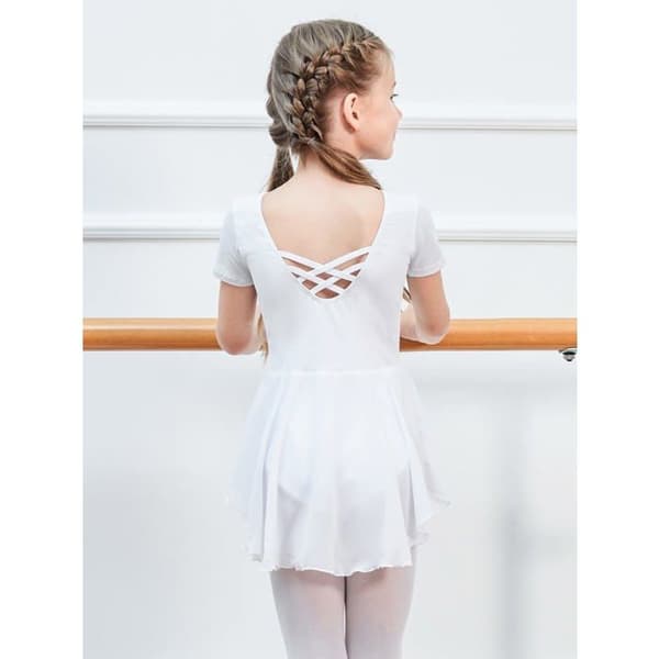 Soudittur Flickor Ballett Tutu Klassisk Danser Bodysuit i Bomull Ballett Danskostym med Chiffonkjol