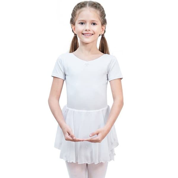 Soudittur Flickor Ballett Tutu Klassisk Danser Bodysuit i Bomull Ballett Danskostym med Chiffonkjol