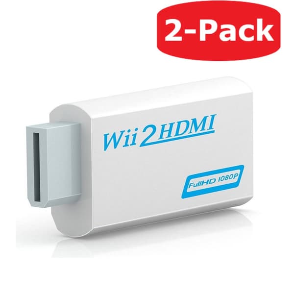 2-Pack Wii til HDMI Adapter til Nintendo Wii 1080p FULL HD Hvid