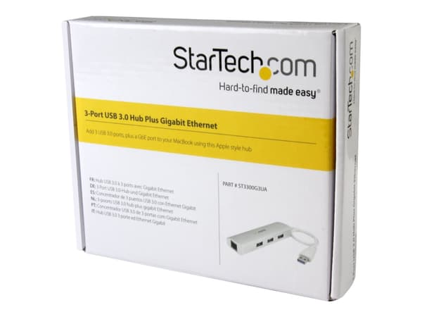 StarTech.com USB 3.0-hub med 3 portar och Gigabit Ethernet - upp till 5 Gbps - Bärbar USB-portförlängare med inbyggd kabel (ST3300G3UA) - Hub - 3 x S
