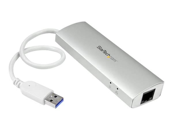 StarTech.com USB 3.0-hub med 3 portar och Gigabit Ethernet - upp till 5 Gbps - Bärbar USB-portförlängare med inbyggd kabel (ST3300G3UA) - Hub - 3 x S
