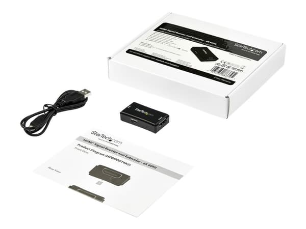 StarTech.com 45ft / 14m HDMI Signal Booster - 4K 60Hz - USB Powered - HDMI Inline Repeater & Amplifier - 7.1 Audio Support (HDBOOST4K2) - Video/lyd-f