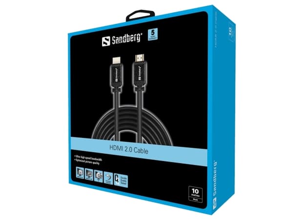 Sandberg HDMI 2.0 19M-19M, 10m HDMI-kabel HDMI Type A (Standard) Sort