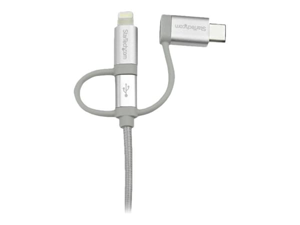StarTech.com 1 m USB-multiladdningskabel - USB till Micro-USB eller USB-C eller Lightning för iPhone/ iPad/iPod/Android - Apple MFi-certifierad - 3 i