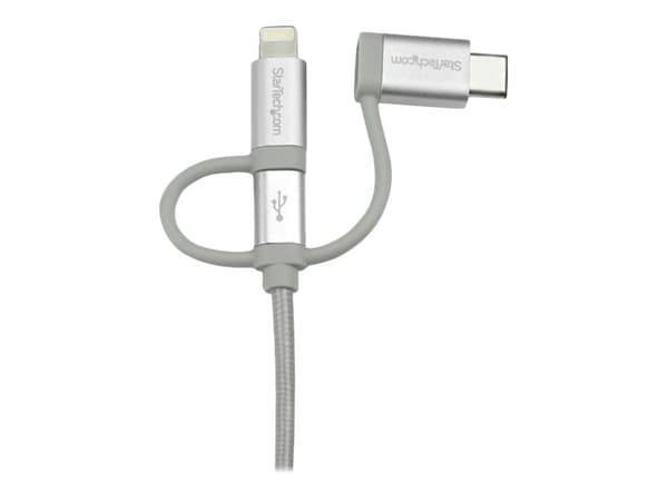 StarTech.com 1 m USB-multiladdningskabel - USB till Micro-USB eller USB-C eller Lightning för iPhone/ iPad/iPod/Android - Apple MFi-certifierad - 3 i