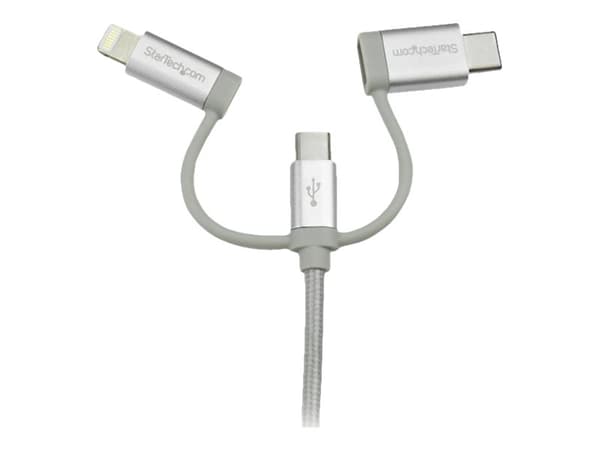 StarTech.com 1 m USB-multiladdningskabel - USB till Micro-USB eller USB-C eller Lightning för iPhone/ iPad/iPod/Android - Apple MFi-certifierad - 3 i