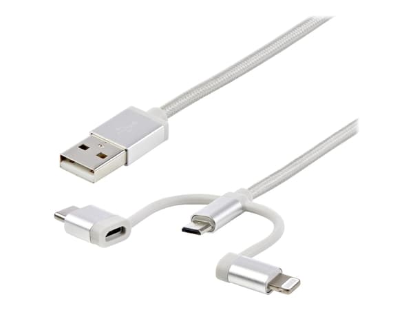 StarTech.com 1 m USB-multiladdningskabel - USB till Micro-USB eller USB-C eller Lightning för iPhone/ iPad/iPod/Android - Apple MFi-certifierad - 3 i
