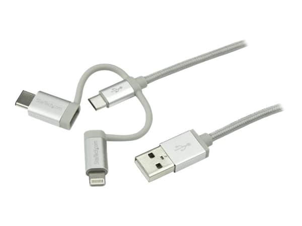 StarTech.com 1 m USB-multiladdningskabel - USB till Micro-USB eller USB-C eller Lightning för iPhone/ iPad/iPod/Android - Apple MFi-certifierad - 3 i