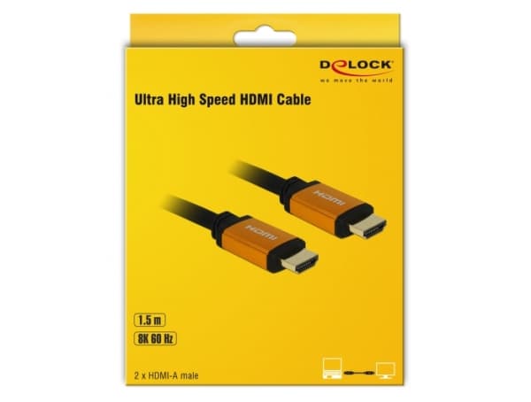 Delock - HDMI-kabel - HDMI hann til HDMI hann - 1.5 m - trippel beskyttelse - svart, gull - 8K-støtte