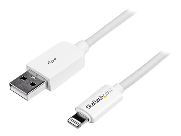 StarTech.com 2m (6ft) Long White Apple 8-pin Lightning Connector to USB Cable for iPhone / iPod / iPad - Charge and Sync Cable (USBLT2MW) - Lightning