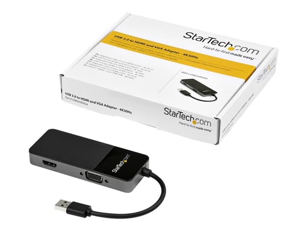 StarTech.com USB 3.0 to HDMI and VGA Adapter, 4K/1080p USB Type-A Dual Monitor Multiport Adapter Converter, External Video Graphics Card for Multiple Sort, Sølv