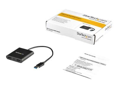 StarTech.com USB 3.0 to Dual HDMI Adapter, 1x 4K 30Hz & 1x 1080p, External Video & Graphics Card, USB Type-A to HDMI Dual Monitor Display Adapter Don Svart