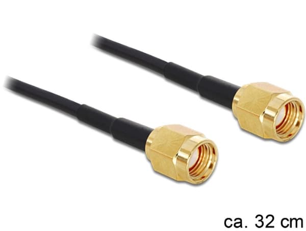 DeLOCK Adapter RP-SMA Plugg > RP-SMA Plugg - Antennekabel - RP-SMA (han) til RP-SMA (han) - 32 cm - RG-174 - sort