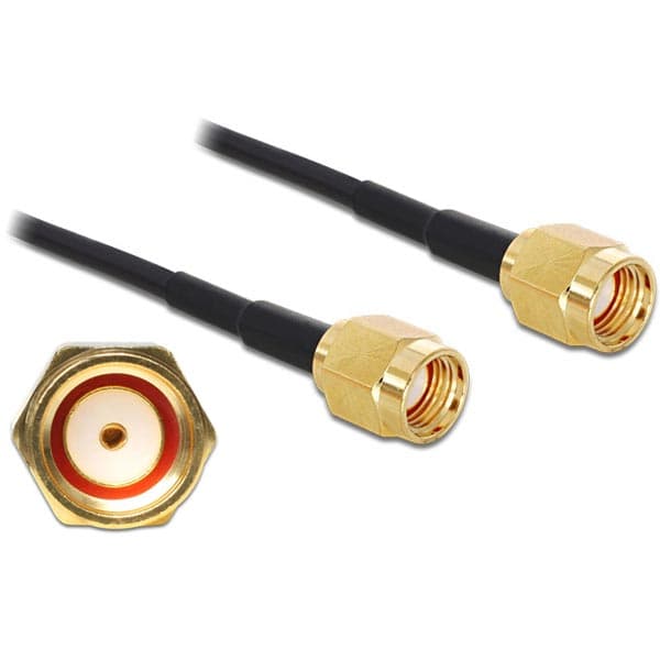 DeLOCK Adapter RP-SMA Plugg > RP-SMA Plugg - Antennekabel - RP-SMA (han) til RP-SMA (han) - 32 cm - RG-174 - sort