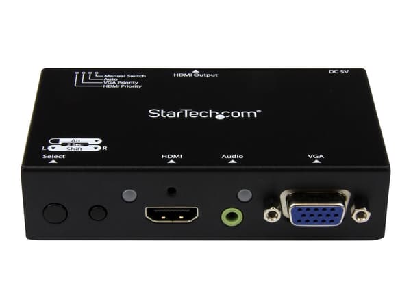 StarTech.com 2x1 HDMI + VGA till HDMI-konverteringsswitch med automatisk och prioriterad växling - 1080p - Video-/ljudomkopplare - skrivbordsmodell -