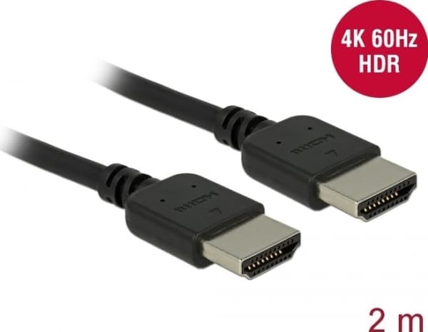 Delock Premium - Premium High Speed - HDMI-kabel med Ethernet - HDMI hann til HDMI hann - 2 m - tredobbeltskjermet snodd ledningspar - svart - 4K-stø