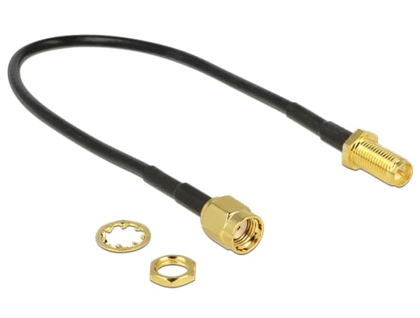 Delock - Antennekabel - RP-SMA (hunn) til RP-SMA (hann) - 20 cm - RG-174 - svart