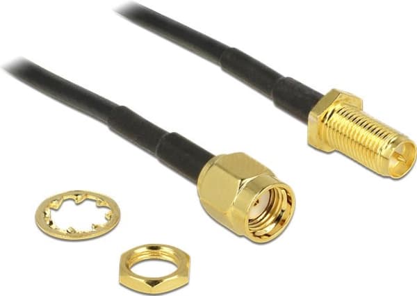 Delock - Antennekabel - RP-SMA (hunn) til RP-SMA (hann) - 20 cm - RG-174 - svart