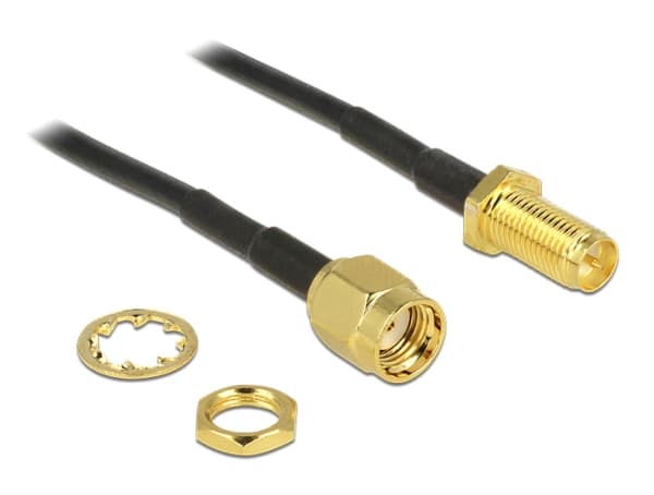 Delock - Antennekabel - RP-SMA (hunn) til RP-SMA (hann) - 20 cm - RG-174 - svart