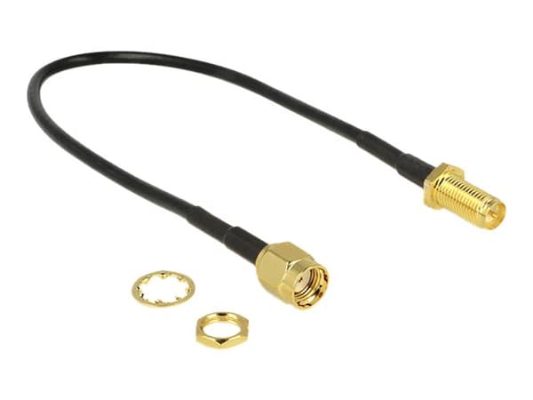 Delock - Antennekabel - RP-SMA (hunn) til RP-SMA (hann) - 20 cm - RG-174 - svart