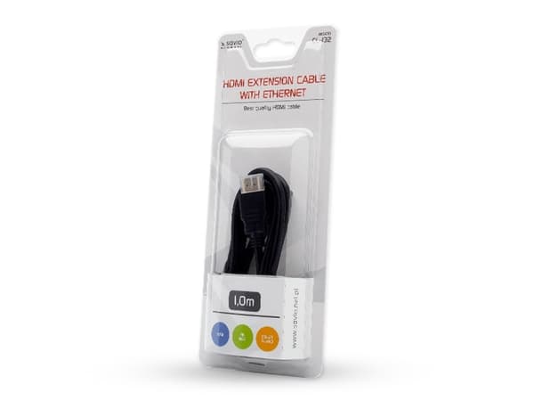 SAVIO CL-132 - Hög hastighet - HDMI-förlängningskabel med Ethernet - HDMI hane till HDMI hona - 1 m - skärmad - svart - stöd för 4K