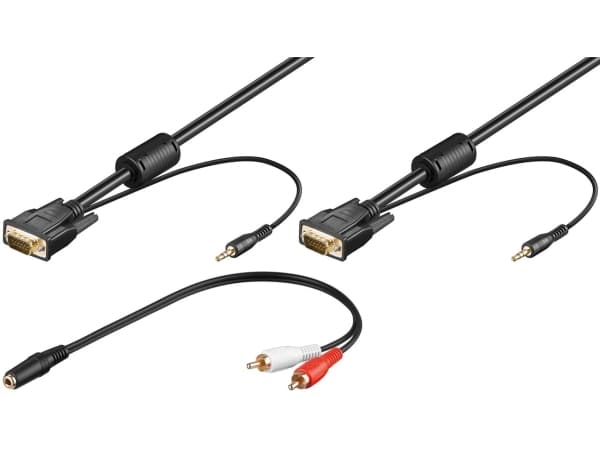 Goobay SVGA Audio Cable - 3m, 3 m, VGA (D-Sub), VGA (D-Sub), Sort, Audio 3.5 mm