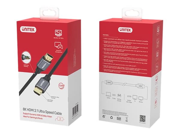 Unitek C137W - Ultra High Speed - HDMI-kabel - HDMI hane till HDMI hane - 1.5 m - svart