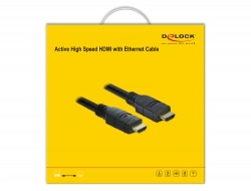Delock - High Speed - HDMI-kabel med Ethernet - HDMI hann til HDMI hann - 20 m - trippel beskyttelse - svart - 4K-støtte, aktiv