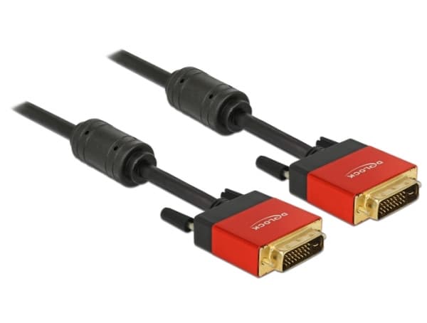 Delock - DVI-kabel - dobbeltlenke - DVI-D (hann) til DVI-D (hann) - 5 m - tommelskruer, 4K-støtte - svart, rød