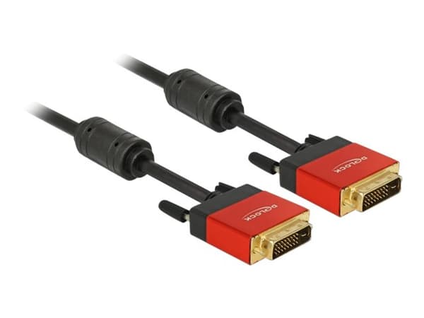 Delock - DVI-kabel - dobbeltlenke - DVI-D (hann) til DVI-D (hann) - 5 m - tommelskruer, 4K-støtte - svart, rød