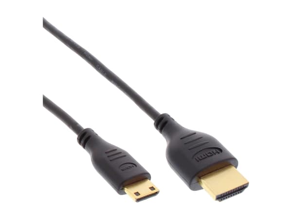 InLine Super Slim High Speed HDMI-kabel med Ethernet - Video/lyd/nettverkskabel - HDMI - HDMI, 19-pinners (M) - Mini-HDMI, 19-pinners (M) - 1 m - Tri
