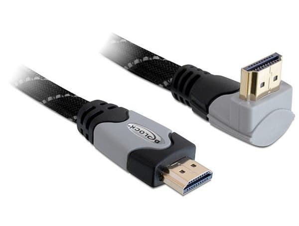 Delock High Speed HDMI with Ethernet - HDMI-kabel med Ethernet - HDMI hann til HDMI hann - 3 m - 90°-kontakt