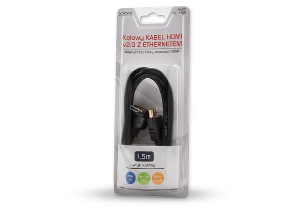 SAVIO CL-108 - HDMI-kabel med Ethernet - HDMI hann rett til HDMI hann rettvinklet - 1.5 m - skjermet - 4K-støtte