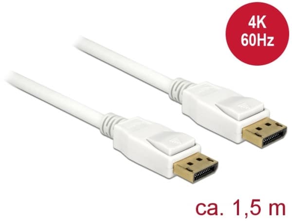 Delock - DisplayPort-kabel - DisplayPort (hann) til DisplayPort (hann) - DisplayPort 1.2a - 1.5 m - 4K-støtte - hvit