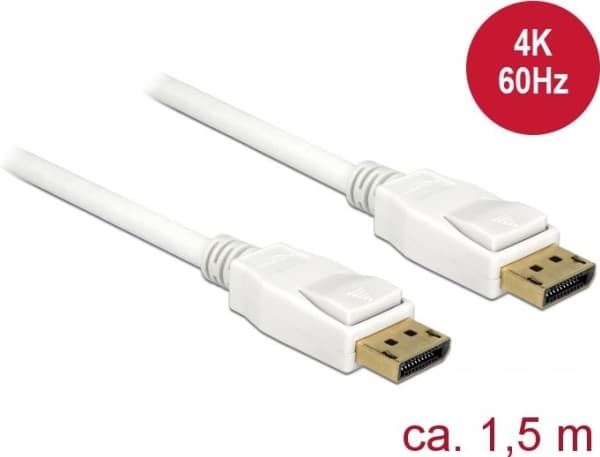 Delock - DisplayPort-kabel - DisplayPort (hann) til DisplayPort (hann) - DisplayPort 1.2a - 1.5 m - 4K-støtte - hvit