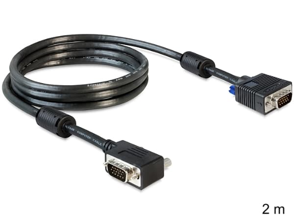 Delock - VGA-kabel - HD-15 (VGA) (hann) til HD-15 (VGA) (hann) - 2 m - 90°-kontakt