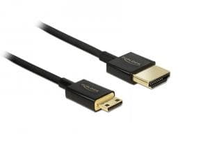 Delock Slim Premium - HDMI-kabel med Ethernet - 19 pin mini HDMI Type C hann til HDMI hann - 2 m - trippel beskyttelse - svart
