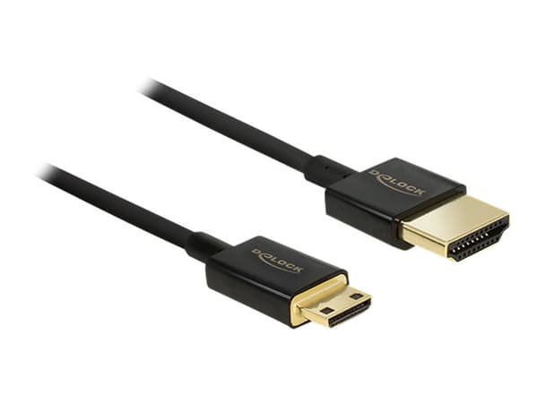 Delock Slim Premium - HDMI-kabel med Ethernet - 19 pin mini HDMI Type C hann til HDMI hann - 2 m - trippel beskyttelse - svart