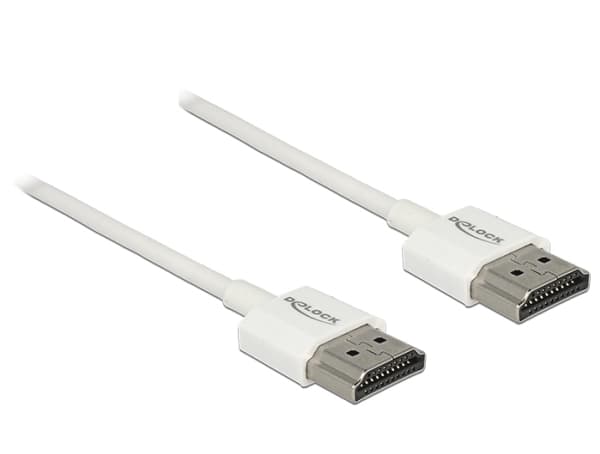 Delock High Speed HDMI with Ethernet - HDMI-kabel med Ethernet - HDMI hane till HDMI hane - 1 m - trippelskärmad - vit - stöd för 4K