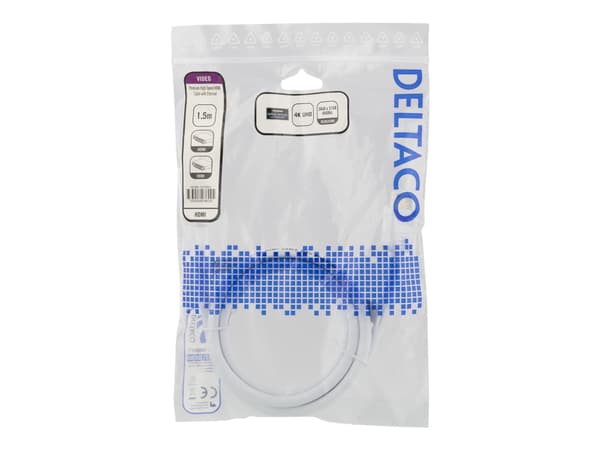 DELTACO HDMI-1015AD - HDMI-kabel med Ethernet - HDMI hann til HDMI hann - 1.5 m - hvit - 4K-støtte