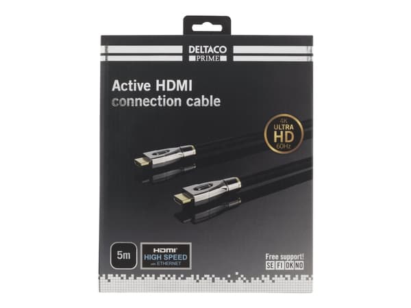 DELTACO Prime HDMI-4050 - HDMI-kabel med Ethernet - HDMI hane till HDMI hane - 5 m - svart - stöd för 4K